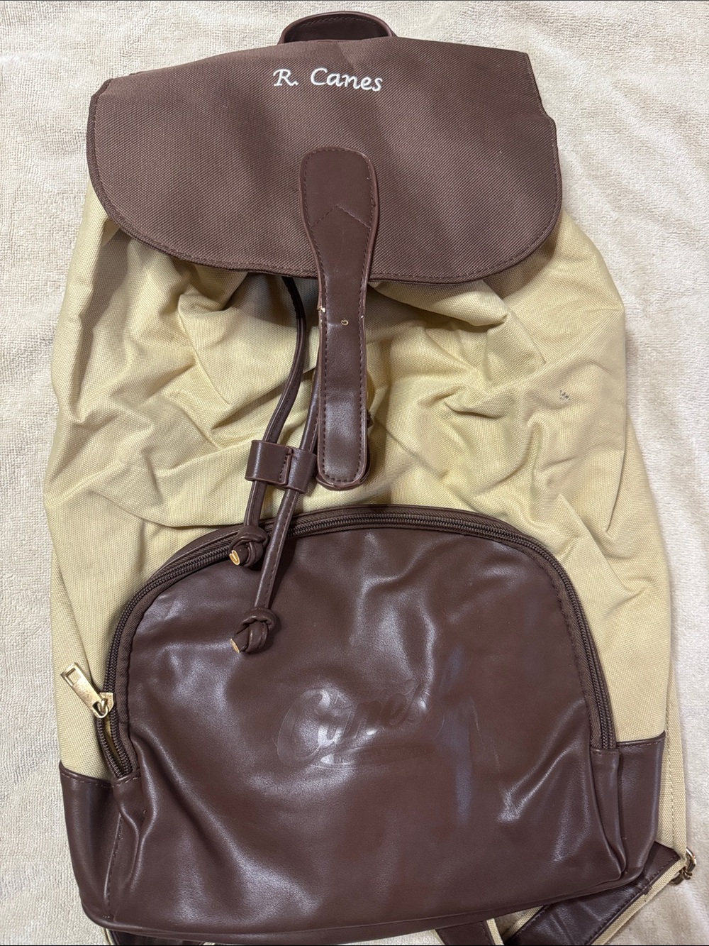 Monogrammed R. Canes Two-Tone Backpack - Brown & Beige